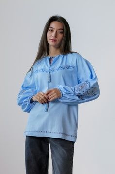 ВИШИВАНКА ЖІНОЧА БЛАКИТНОГО КОЛЬОРУ "БАТЬКІВСЬКИЙ ДАР" (DBRBL-43-blu), 42, льон+котон