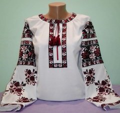 Изысканная белая блузка из домотканого полотна с элементами Борщевской вышивки для женщин (GNM-01893), 40, домотканое полотно белое