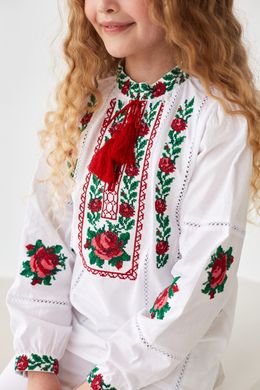 Вышиванка для девочки белая с яркой вышивкой "Розочка" (mrg-rd433-8888), 110, хлопок