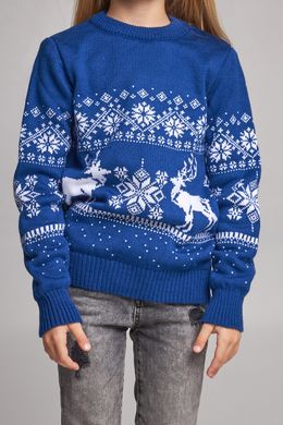В'язаний синій з оленями светр для дівчинки (UKRS-6623), 122, шерсть, акрил