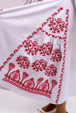 Приталенное платье "Роскошь-2" из белого льна с вышивкой крестиком для девочек-подростков (PLp-120-150-L), 152