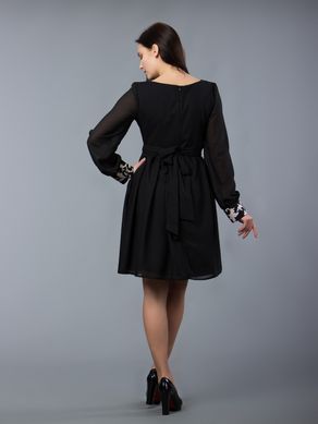 Чорна вишита сукня з рослинним візерунком (gpv-57-01), 40, льон, тіар
