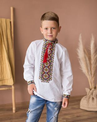Вышиванка для мальчика белая с синей вышивкой "Антон" (mrg-kh036-8888), 5, бязь