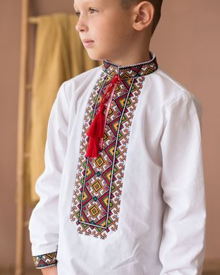 Вышиванка для мальчика белая с синей вышивкой "Антон" (mrg-kh036-8888), 5, бязь