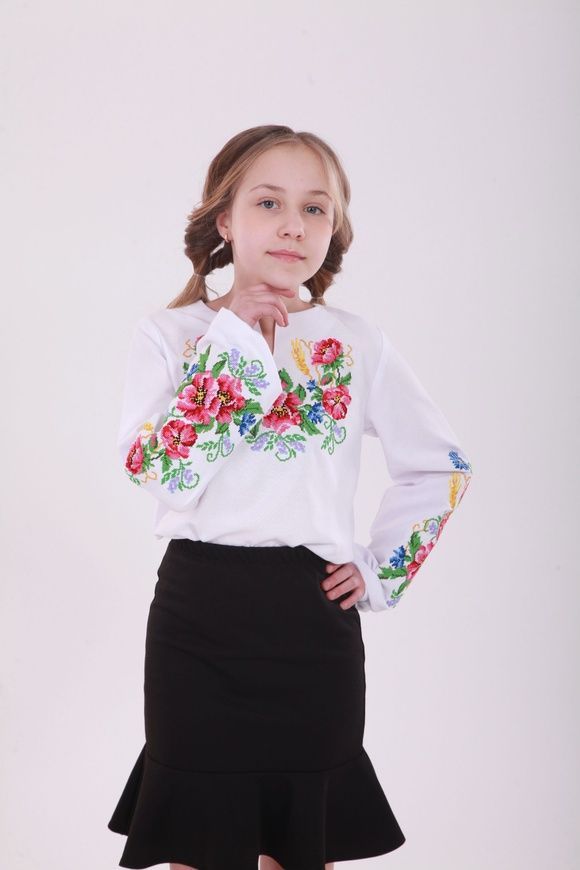 Вишиванка для дівчинки біла Дзвінкий букет (BLd-303-022-О), 140