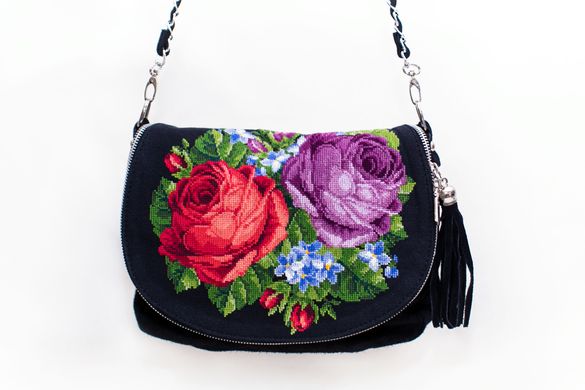Стильна жіноча сумка синього кольору в етнічному стилі "Квіткове розмаїття" (AM-1002), ONE-SIZE