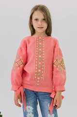 Вишита блуза для дівчинки з бантами Dark Peach UKR-0308, 152, льон