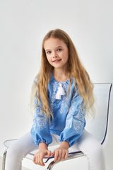 Вышиванка для девочки голубая "Мотылек" с белой вышивкой (mrg-rd200m-8888), 140, габардин