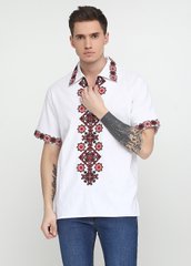 Патриотичная белая рубашка с коротким рукавом и ярким орнаментом для мужчин (chsv-37-02), 40, лен