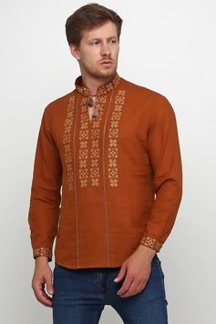 Сорочка коричнева чоловіча вишита хрестиком (M-403-50), 46