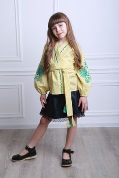 Вишиванка жовта для дівчинки Літній цвіт (BLd-329-062-L), 116, льон