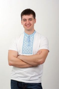 Біла чоловіча футболка з вишивкою (NB-2006-wtbl), 44, віскоза