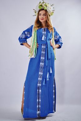 Довга сукня з вишивкою і розрізами з льону "Мотиви геометрії" (PL-065-159-L), 40