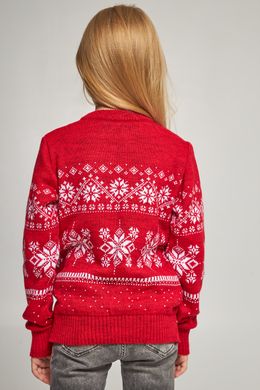 В'язаний червоний з оленями светр для дівчинки (UKRS-6630), 122, шерсть, акрил