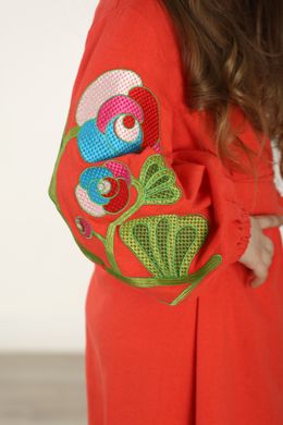 Вишите плаття помарнчеве для дівчинки Квіткова гілка (PLd-129-094-L), 116, льон