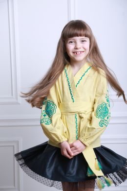 Вышиванка желтая для девочки Летний цвет (BLd-329-062-L), 116, лен
