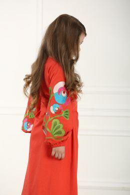 Вишите плаття помарнчеве для дівчинки Квіткова гілка (PLd-129-094-L), 116, льон