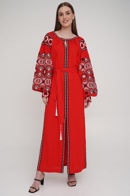 Вишита жіноча сукня червоного кольору DB-0009, S, льон
