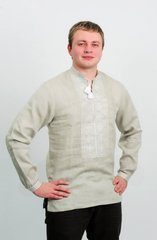 Мужская вышиванка из серого небеленного льна в Полтавском стиле (NB-2003), 42