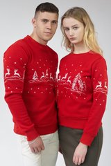 Рождественские красные свитшоты для двоих с оленями (UKRS-9916-8829), трикотаж
