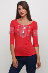 Женская красная вышитая крестиком футболка (М-711-26), S
