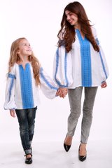 Украинская рубашка "Думка 2" для девочек с голубой вышивкой в классическом стиле (BLs-308-522-Og), 92