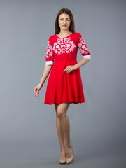 Короткое красное женское вышитое платье (gpv-54-01), 40, лен, тиар