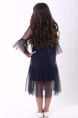 Вишите плаття для дівчинки темно-синього кольору "Квіткове" (PLd-116-082-Tr), 152