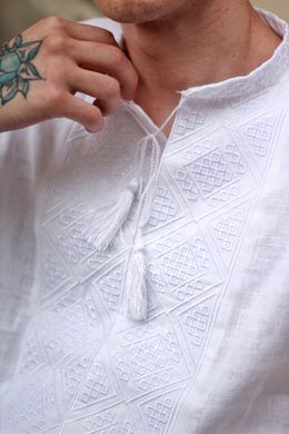 Вышиванка белая мужская "Отаман" с белой вышивкой (Sr-401-184-L-wht), 46, льон