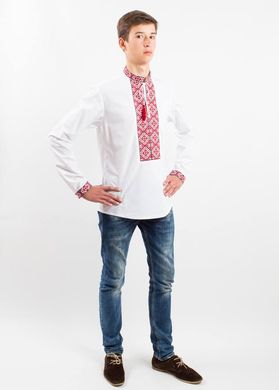Вышиванка из белой рубашечной ткани "Полонина" с красно-чёрным орнаментом для мужчин (SRn-403-101-B), 44