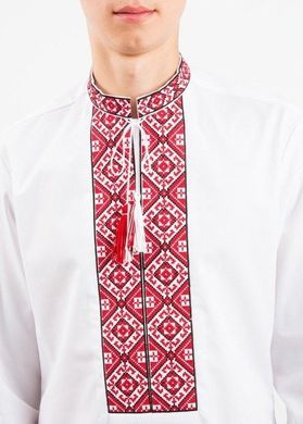 Вишиванка із білої сорочкової тканини "Полонина" з червоно-чорним орнаментом для чоловіків (SRn-403-101-B), 44