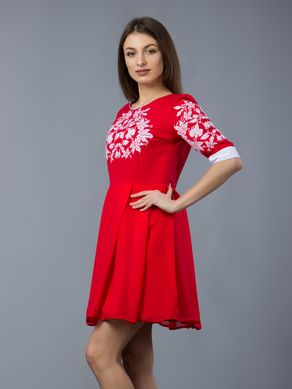 Коротка червона жіноча вишита сукня (gpv-54-01), 40, льон, тіар