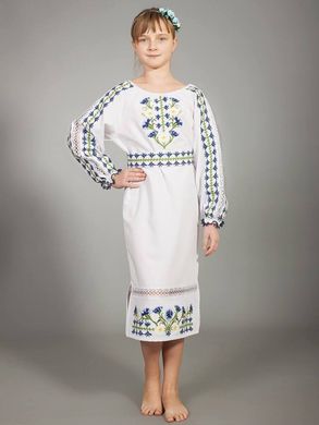 Міді-плаття із білого тіара з перфорацією та квіткової вишивкою для дівчаток (gpv-14-01), 26, льон, тіар