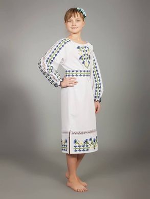 Миди-платье из белого тиара с перфорацией и цветочной вышивкой для девочек (gpv-14-01), 26, лен, тиар