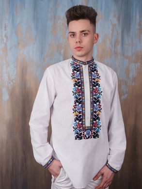Красива чоловіча вишита сорочка з довгими рукавами (chsv-113-01m), 40, льон