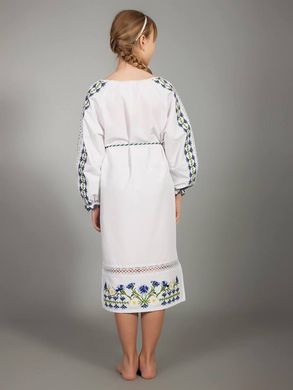 Миди-платье из белого тиара с перфорацией и цветочной вышивкой для девочек (gpv-14-01), 26, лен, тиар