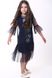 Вышитое платье для девочки тёмно-синего цвета "Цветочное" (PLd-116-082-Tr), 152