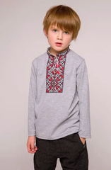 Вышиванка для мальчика "Подольская" серая с длинным рукавом с красной вышивкой (LS-95432171-92), 92, хлопок