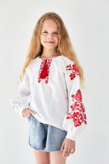 Вышиванка для девочки белая "Птицы" с красной вышивкой (mrg-rd219-8888), 116, бязь