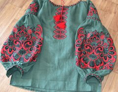 Жіноча вишита блузка на зеленому льоні (GNM-02016), 40, льон