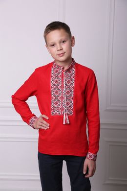 Вишиванка красная для мальчика Лабиринт (SRd-452-156-L), 140, лен