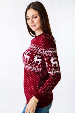 Різдвяний червоний светр для жінок з оленями (FM-0071), XS, шерсть, акрил