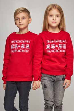 Kрасные парные детские свитшоты с оленями (UKRS-6611D-6611X), трикотаж