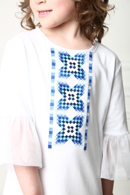 Вышитое трикотажное платье белое для девочек Радуга (PLd-150-123-Tr), 110, трикотаж