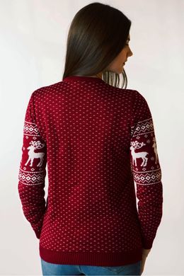 Різдвяний червоний светр для жінок з оленями (FM-0071), XS, шерсть, акрил