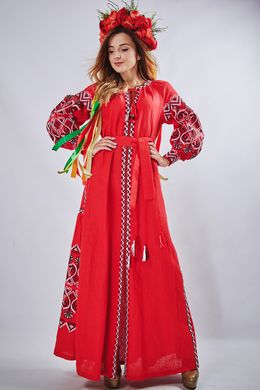 Вышитое длинное платье из натурального льна "Фортуна" (PL-031-168-L), 42