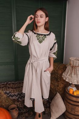 Вишита жіноча сіра сукня (D-107-01), 40, льон