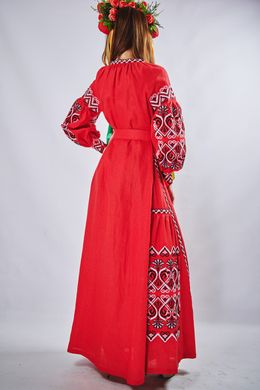 Вышитое длинное платье из натурального льна "Фортуна" (PL-031-168-L), 42