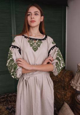 Вишита жіноча сіра сукня (D-107-01), 40, льон