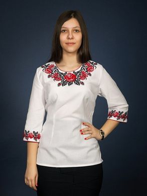 Очаровательная вышиванка белого цвета с двухцветным орнаментом "Розы" для женщин (gbv-06-08), 40, лен